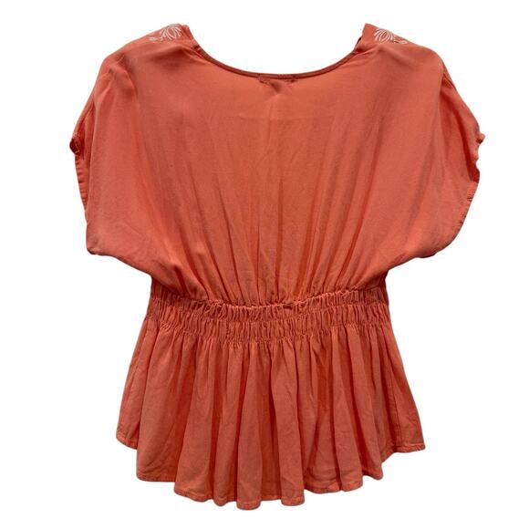 Love on a Hanger Faux Wrap Peplum Coral Top White Floral Detail Extra Small - Picture 4 of 4